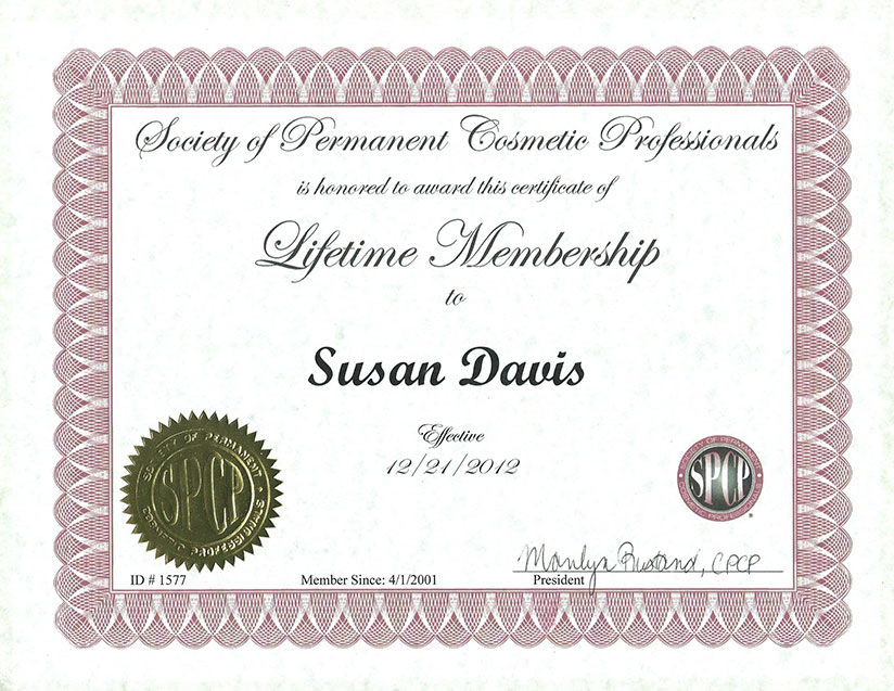 Susan Davis’ Certifications