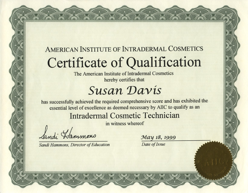 Susan Davis’ Certifications